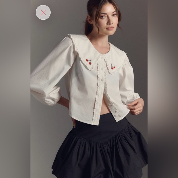 Maeve Tops - Anthropologie Maeve White Button Down Shirt with Cherry Embroidery